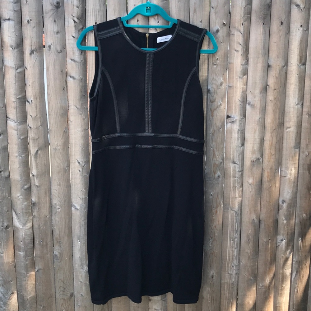 Calvin Klein shift dress with faux leather trim